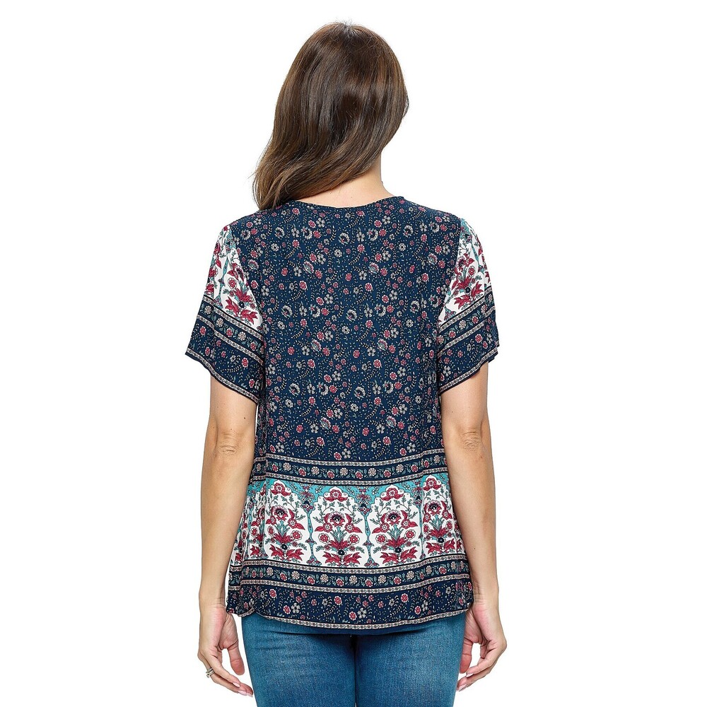 24425 N Yak & Yeti Blouse Floral Print Pattern Navy Various Sizes - Picture 3 of 3